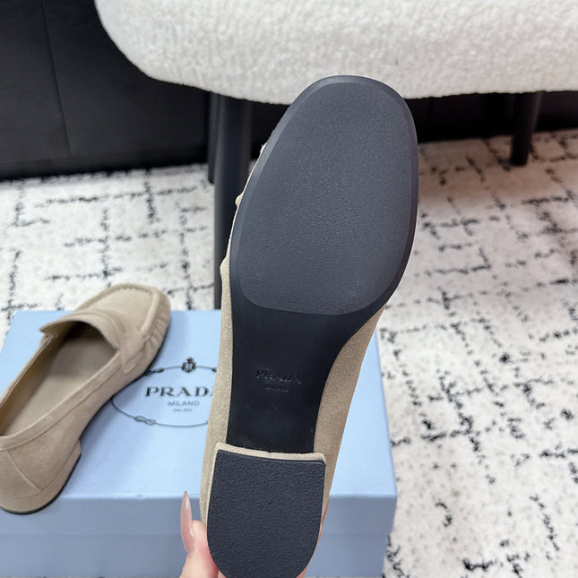 PRADA 26S LOAFERS 25MM IN BEIGE SUEDE