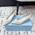 PRADA 26S POINTED-TOE HIGH HEELS 60MM IN CREAM WHITE PATENT CALFSKIN WITH LOGO