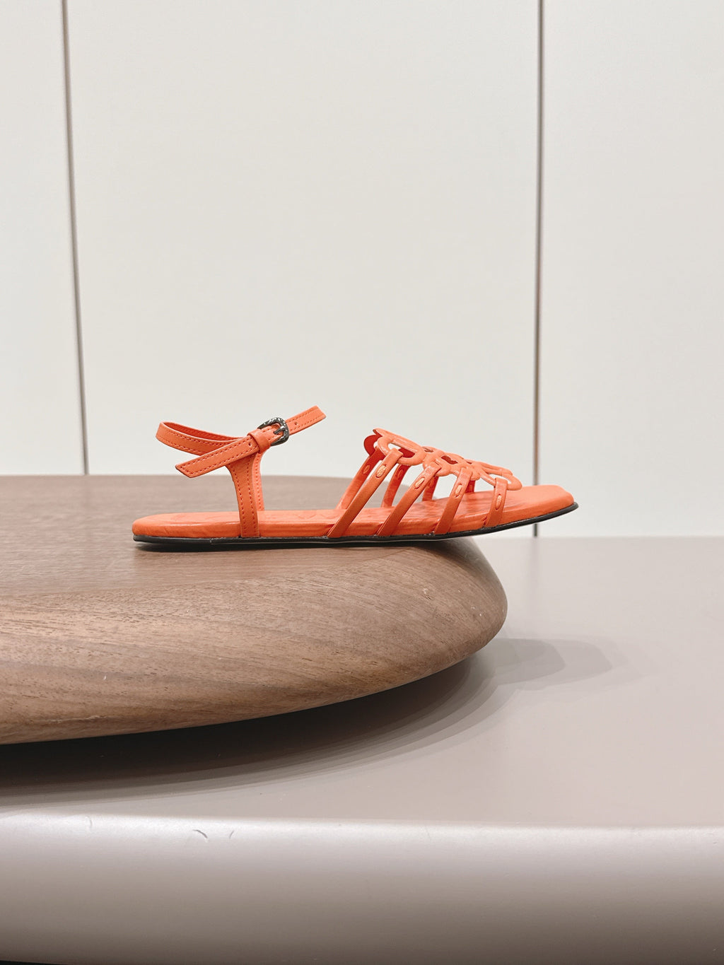 LOEWE 26S SQUARE TOE SANDALS IN ORANGE CALFSKIN LOGO
