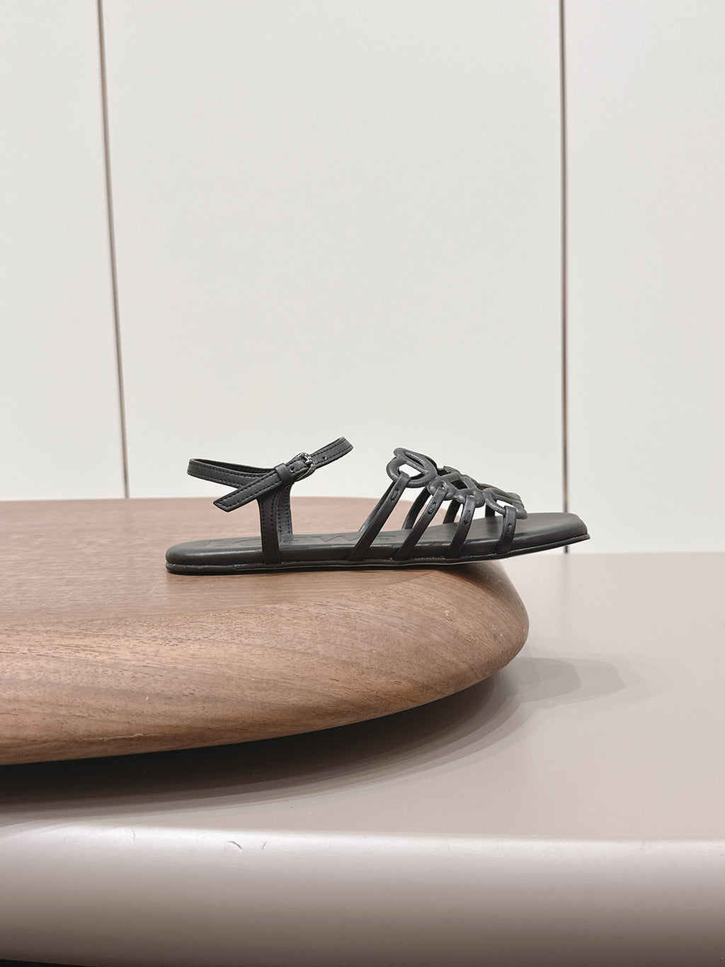 LOEWE 26S SQUARE TOE SANDALS IN BLACK CALFSKIN LOGO