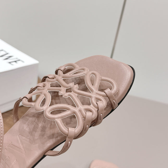 LOEWE 26S SQUARE TOE SANDALS IN PINK CALFSKIN LOGO