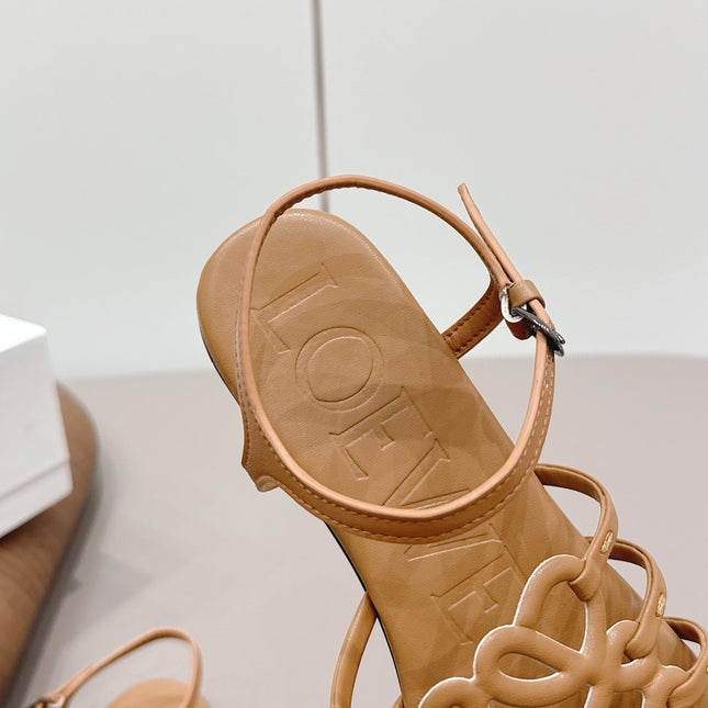 LOEWE 26S SQUARE TOE SANDALS IN LIGHT BROWN CALFSKIN LOGO
