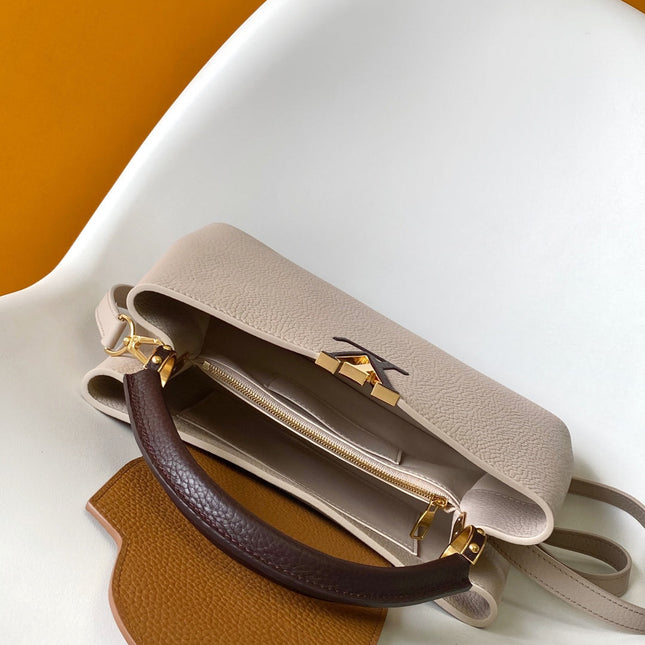 LV 26S CAPUCINES BAG 31 IN GRAYISH BEIGE TAURILLON CALFSKIN