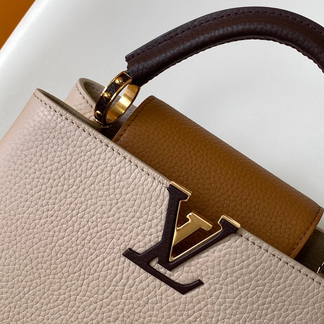 LV 26S CAPUCINES BAG 27 IN GRAYISH BEIGE TAURILLON CALFSKIN