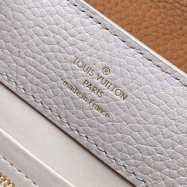 LV 26S CAPUCINES BAG 27 IN GRAYISH BEIGE TAURILLON CALFSKIN