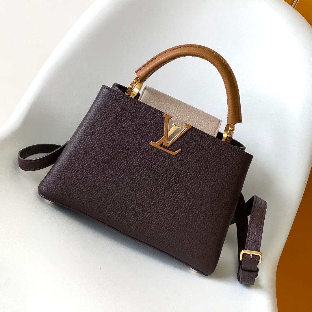 LV 26S CAPUCINES BAG 27 IN REDDISH BROWN TAURILLON CALFSKIN