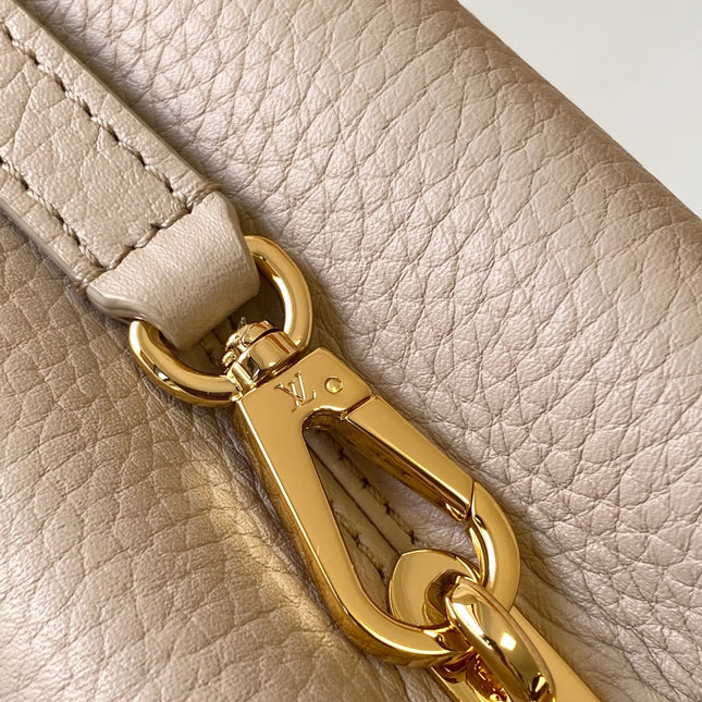 LV 26S CAPUCINES BAG 21 IN GRAYISH BEIGE TAURILLON CALFSKIN