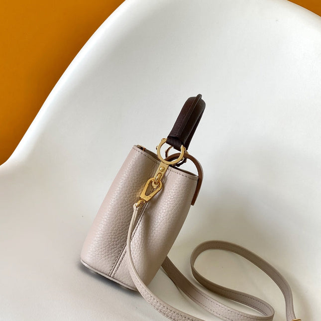 LV 26S CAPUCINES BAG 21 IN GRAYISH BEIGE TAURILLON CALFSKIN