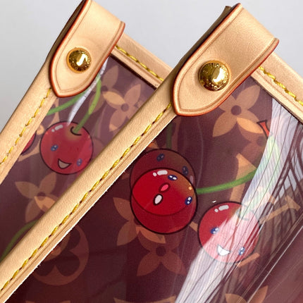 LV 26S ONTHEGO TOTE 41 IN CHERRY RED CLEAR PVC AND CALFSKIN