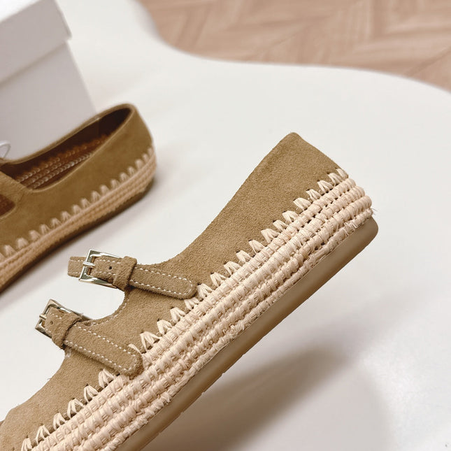 PRADA 26S MARY JANE ESPADRILLES SHOES IN BROWN SUEDE WITH LOGO