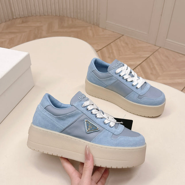 PRADA 26S PLATFORM SNEAKERS 50MM IN SKY BLUE SUEDE