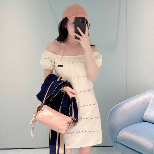 MIUMIU 26S PUFF SLEEVE EYELET MINI DRESS 1235