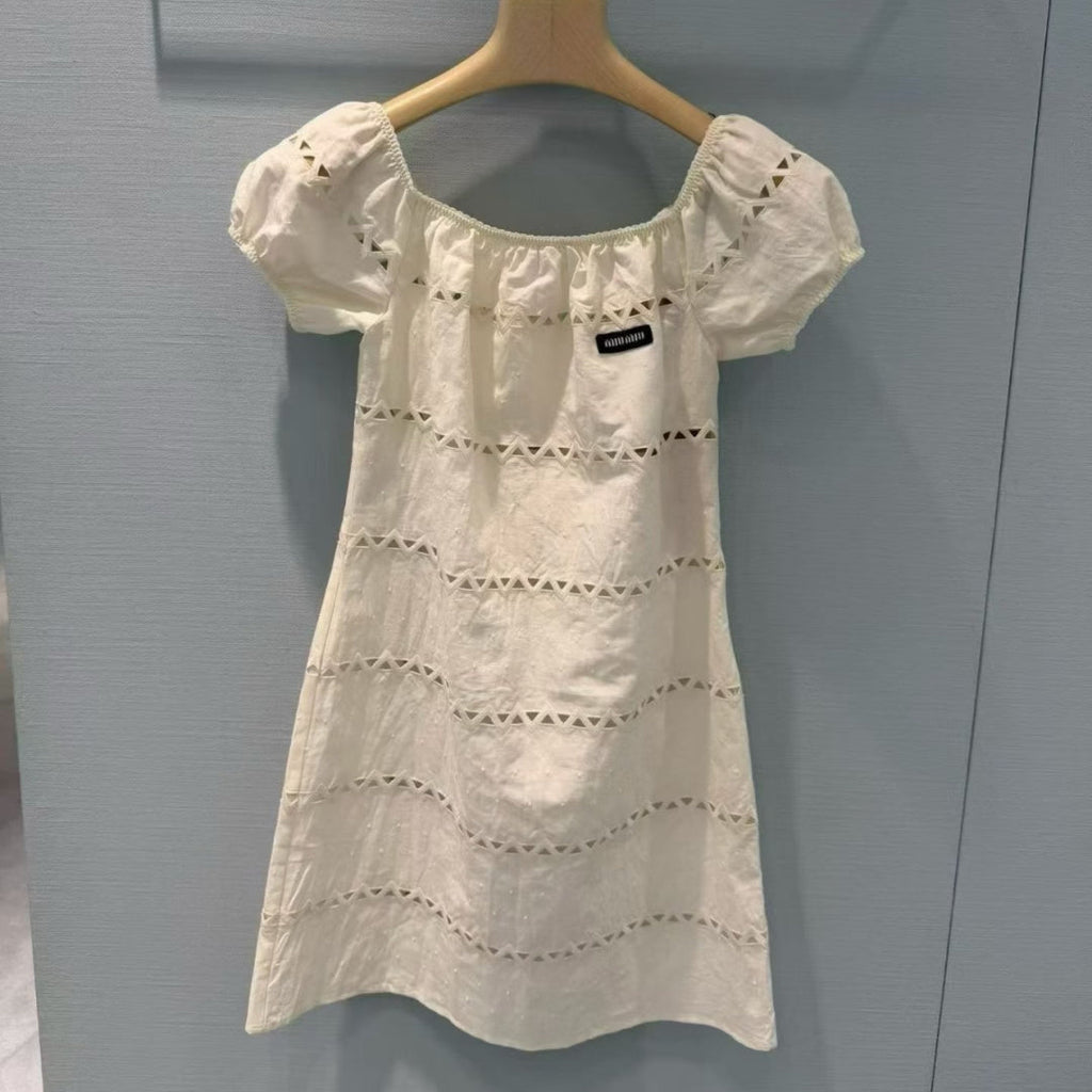 MIUMIU 26S PUFF SLEEVE EYELET MINI DRESS 1235