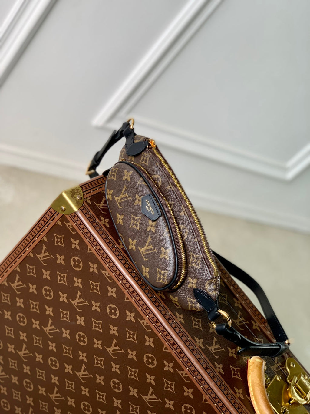 KEEPIT BUMBAG 29 IN BROWN DAMIER AZUR COATED MONOGRAM CANVAS