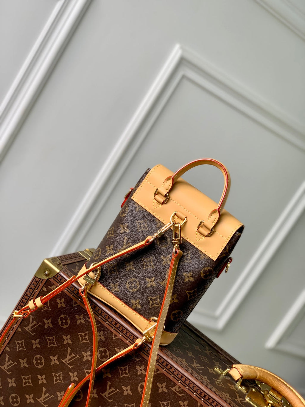 SOHO MINI 23 IN BROWN MONOGRAM COATED CANVAS AND CALFSKIN