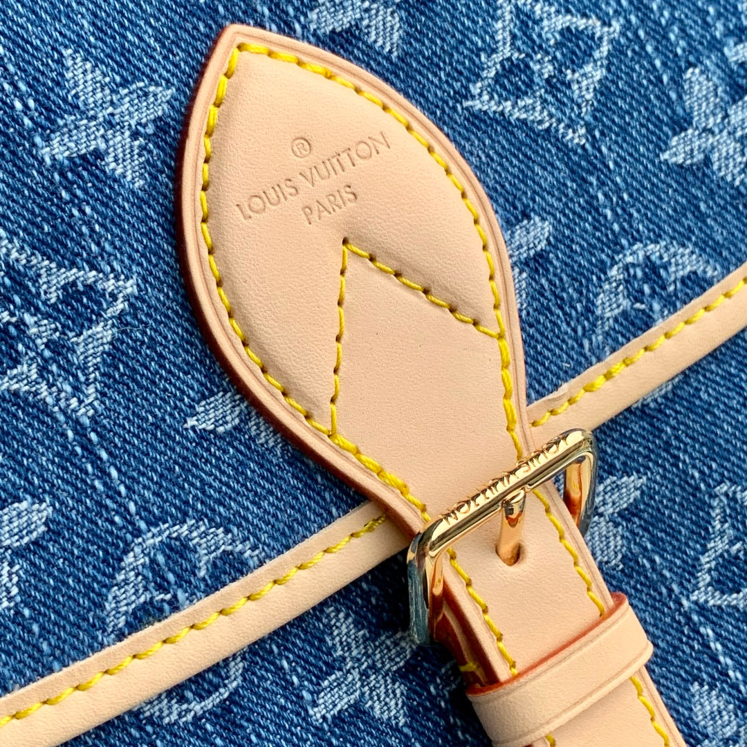 DIANE 24 IN DENIM BLUE MONOGRAM COWHIDE LEATHER TRIM