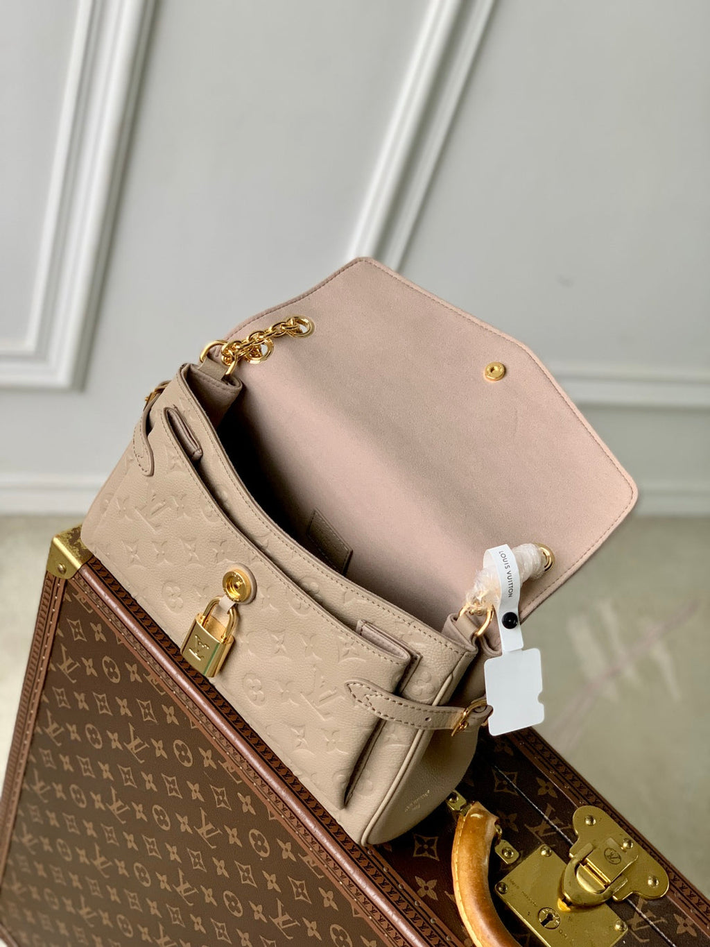 ANYTIME FLAP BAG 29.5 IN TOURTERELLE GRAY MONOGRAM CALFSKIN