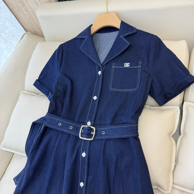 CELINE 26S LONG SHORT SLEEVE DENIM DRESS 367