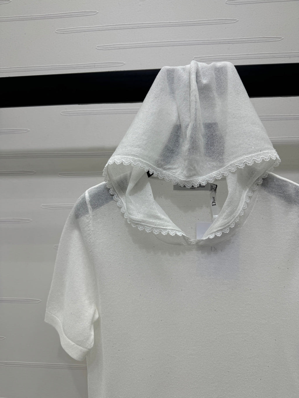 DIOR SHORT-SLEEVE LACE-KNIT HOODIE 274811