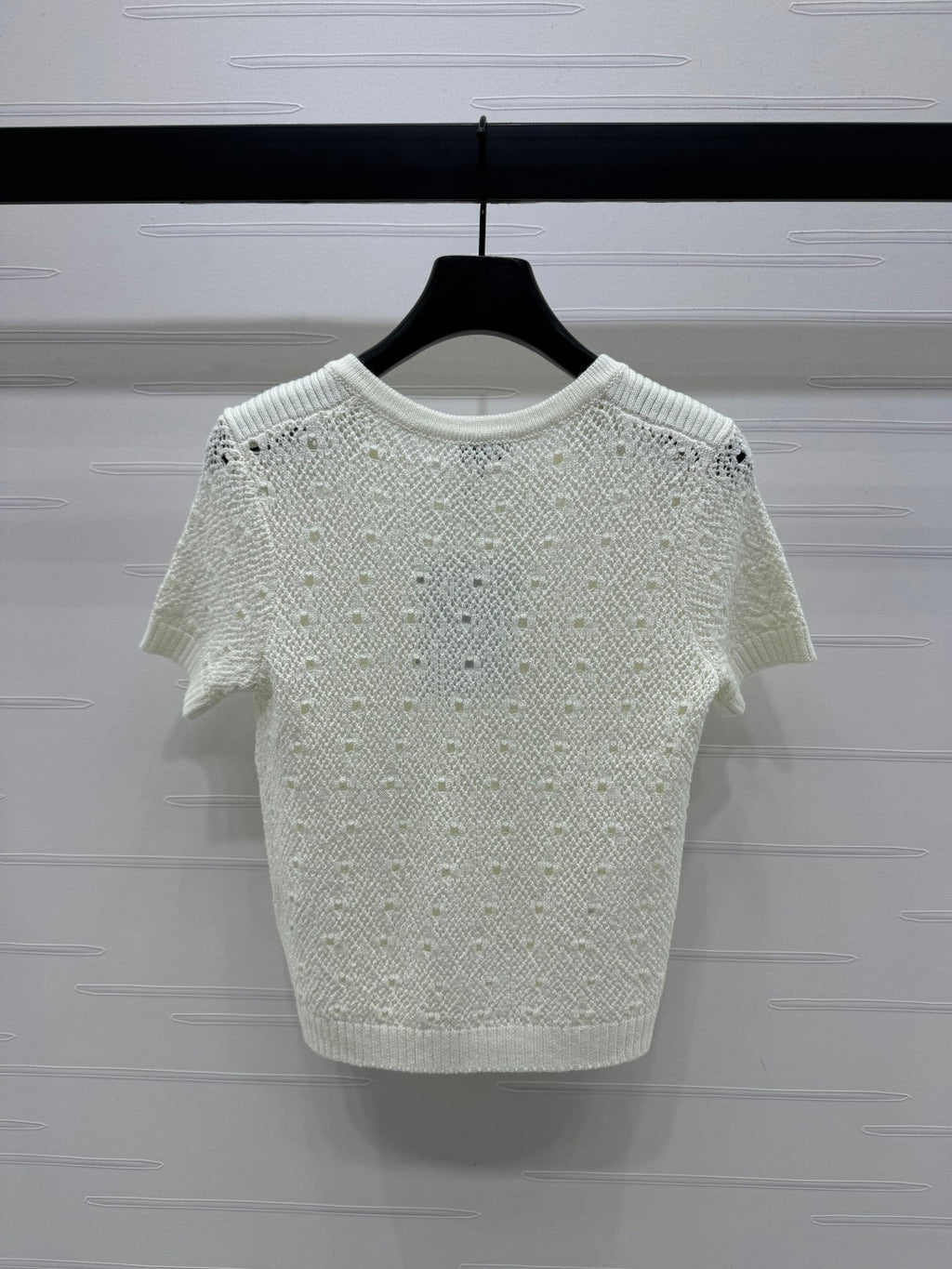 CHANEL SHORT-SLEEVE OPEN-KNIT TOP 274861