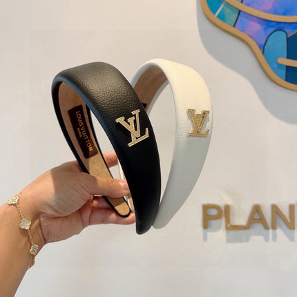 LV HEADBAND IN BLACK CALFSKIN GOLD HARDWARE