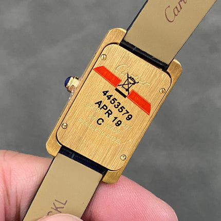 TANK AMÉRICAINE WATCH GOLD CASE WITH BLACK LEATHER STRAP
