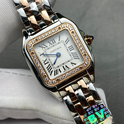 CARTIER PANTHÈRE SMALL WATCH GOLD PINK AND SILVER CASE WITH CRYSTALS