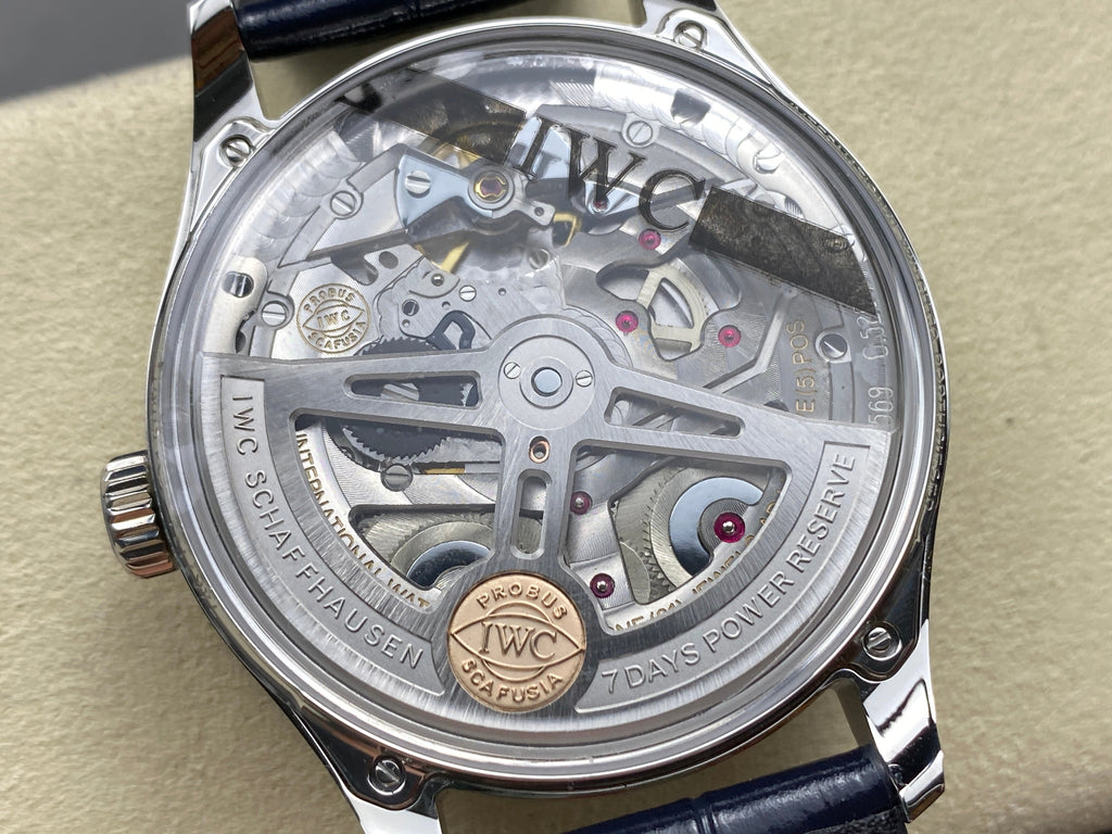 PORTUGIESER AUTOMATIC 42 WATCH SILVER CASE WITH BLACK LEATHER STRAP