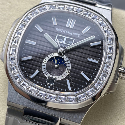 NAUTILUS STEEL ATTACHED DIAMOND BEZEL BLACK DIAL