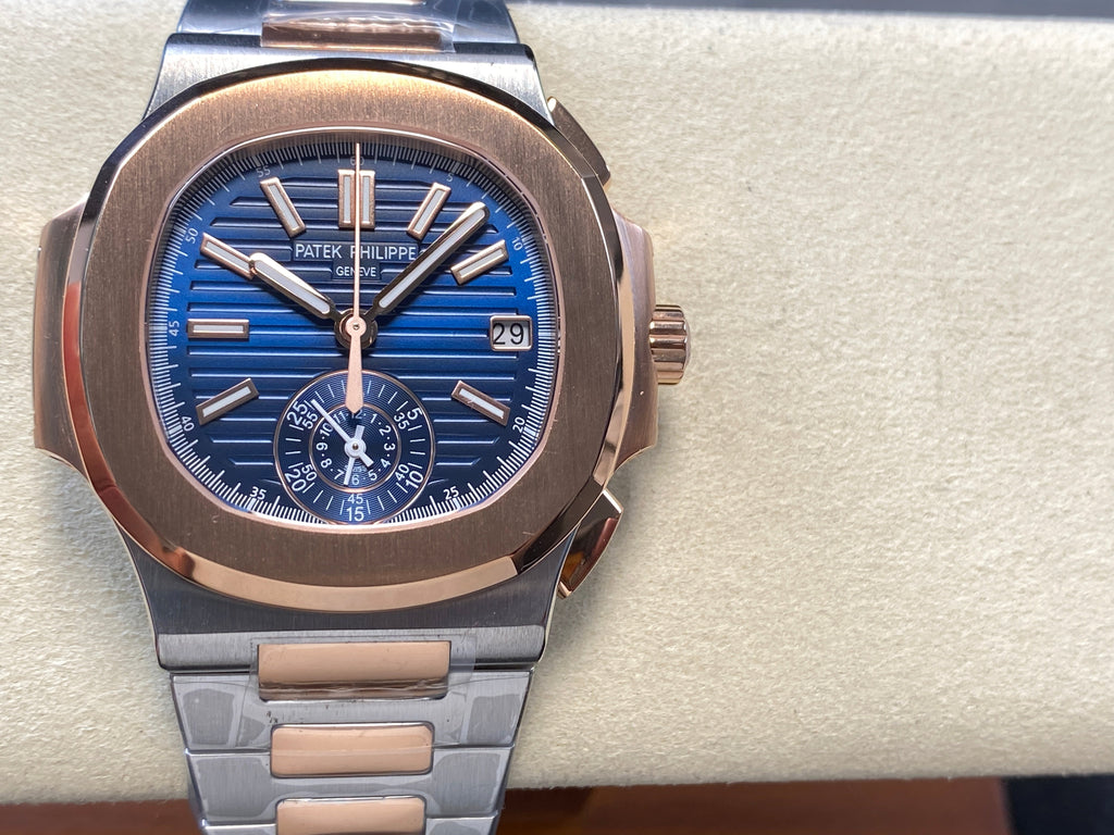 NAUTILUS STEEL AND ROSE GOLD BRACELET BLUE DIAL