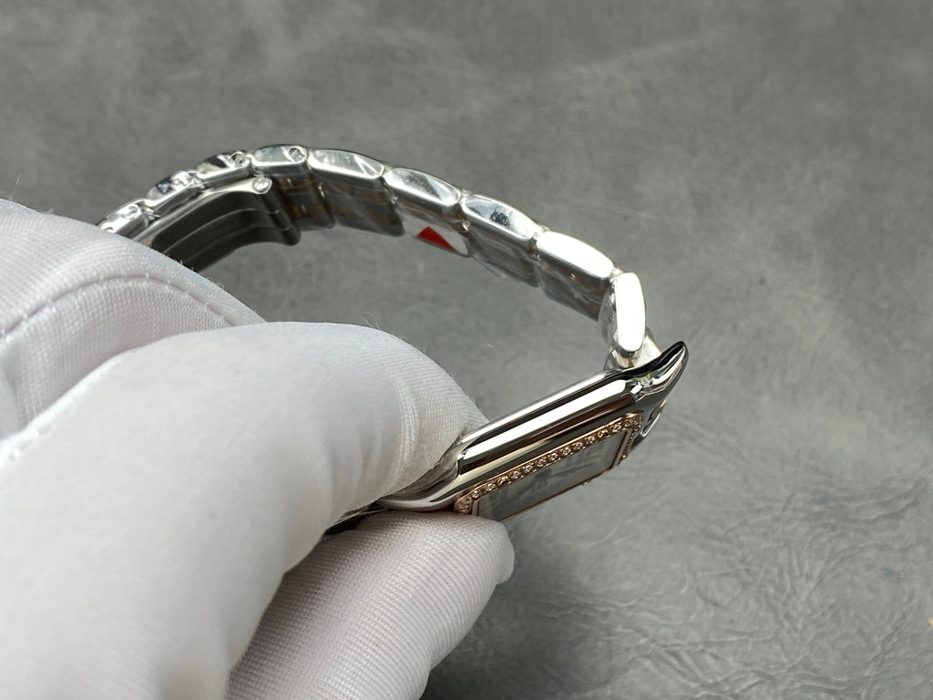 CARTIER PANTHÈRE MEDIUM WATCH GOLD PINK AND SILVER CASE WITH CRYSTALS