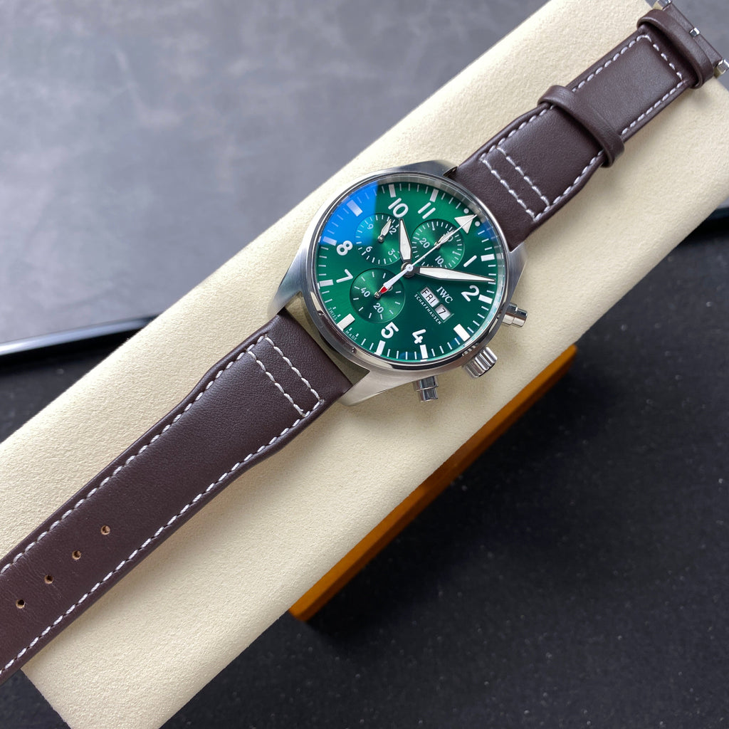 PILOT'S WATCH MARK XX STAINLESS STEEL CASE WITH BROWN LEATHER TRAP AND EMERALD GREEN DIAL