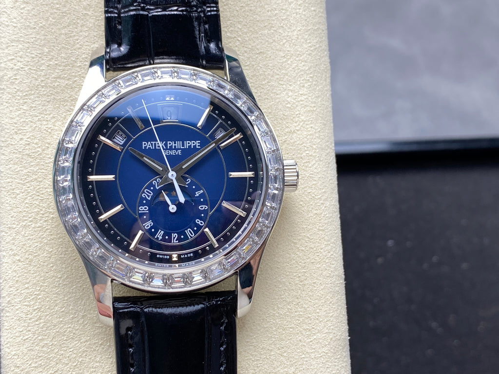 ANNUAL CALENDAR STEEL ATTACHED DIAMOND BEZEL NAVY BLUE DIAL