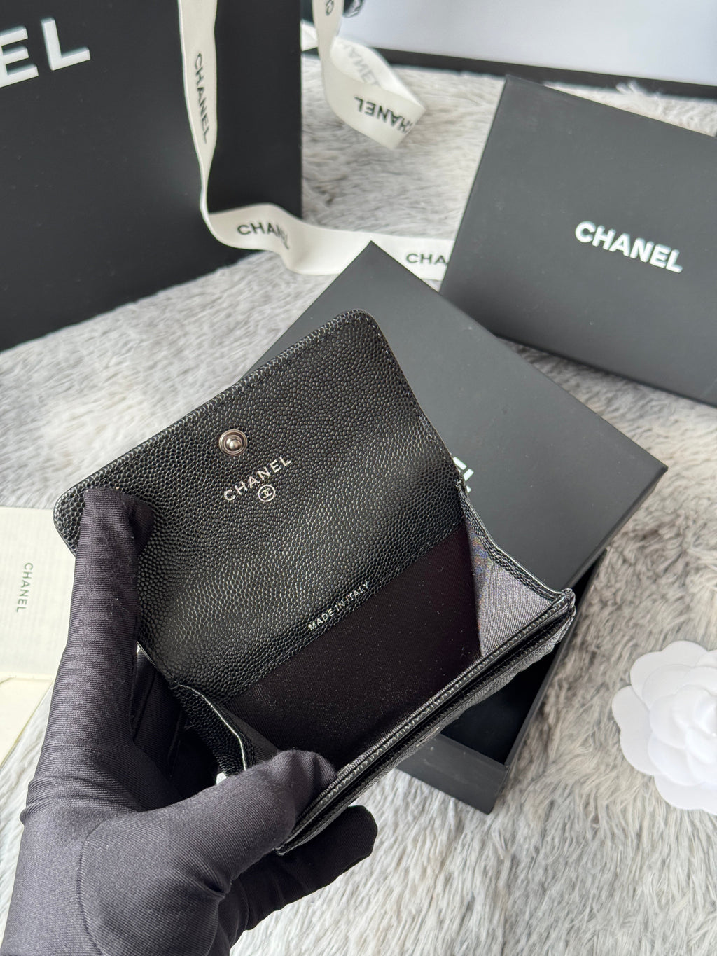 LEBOY WALLET 11 IN BLACK GRAINED CALFSKIN SILVER-TONE HARDWARE