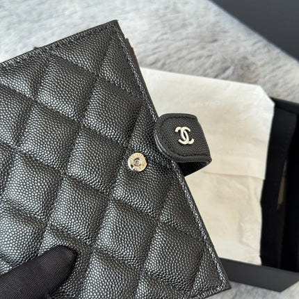 CHANEL 25S MULTI PURPOSE PASSPORT WALLET 15 IN BLACK CALFSKIN SILVER HARDWARE
