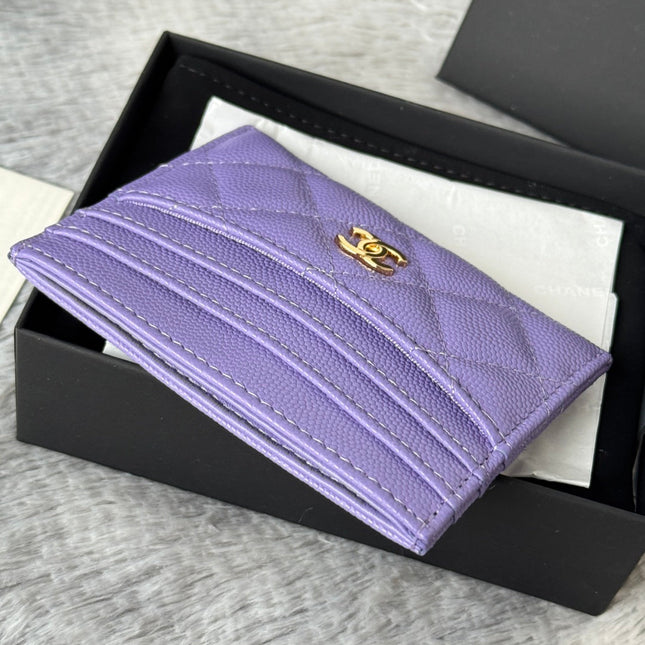 CHANEL 25S CARD HOLDER 11 IN LAVENDER PURPLE CAVIAR GOLD HARDWARE