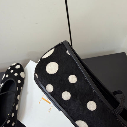THE ROW 26S BALLET FLATS IN BLACK & WHITE POLKA DOT CALF HAIR CALFSKIN