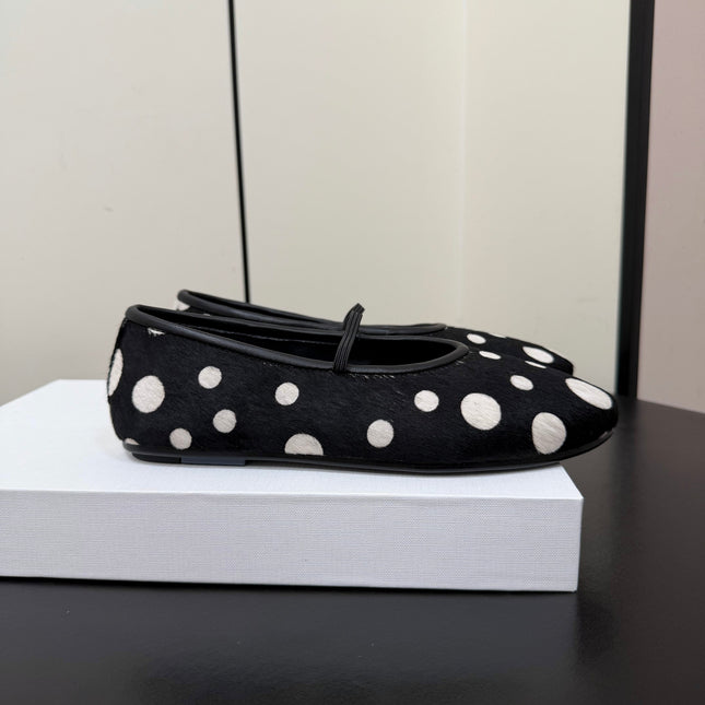 THE ROW 26S BALLET FLATS IN BLACK & WHITE POLKA DOT CALF HAIR CALFSKIN