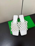 BOTTEGA VENETA 26S WOVEN STRAP HIGH-HEEL SANDALS 55 MM IN WHITE LAMBSKIN