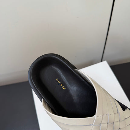 THE ROW 26S CROSS STRAP SANDALS IN IVORY WHITE CALFSKIN