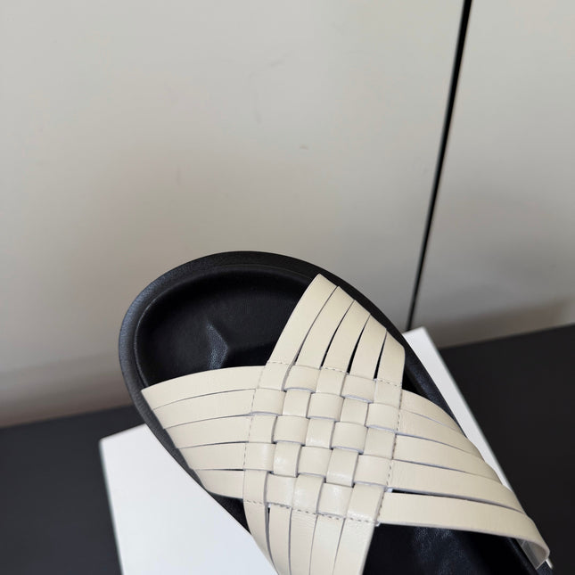 THE ROW 26S CROSS STRAP SANDALS IN IVORY WHITE CALFSKIN