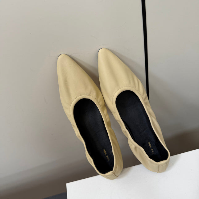 THE ROW 26S POINTED TOE BALLET FLATS IN BUTTER BEIGE LAMBSKIN