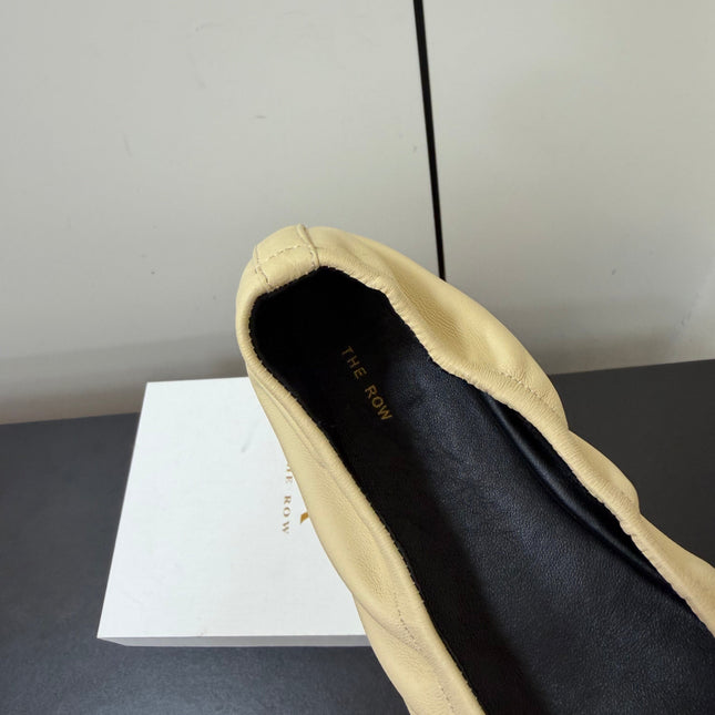 THE ROW 26S POINTED TOE BALLET FLATS IN BUTTER BEIGE LAMBSKIN