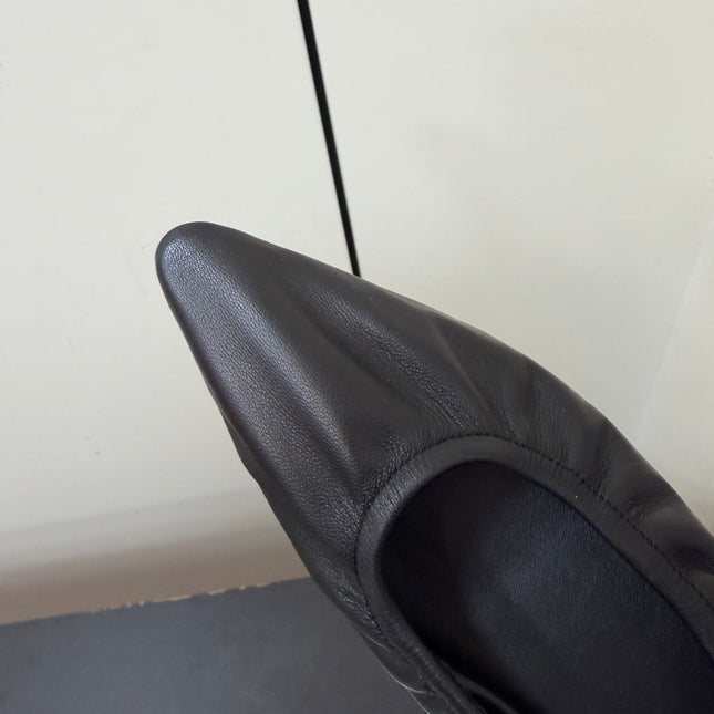 THE ROW 26S POINTED TOE BALLET FLATS IN BLACK LAMBSKIN