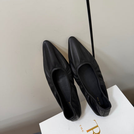 THE ROW 26S POINTED TOE BALLET FLATS IN BLACK LAMBSKIN
