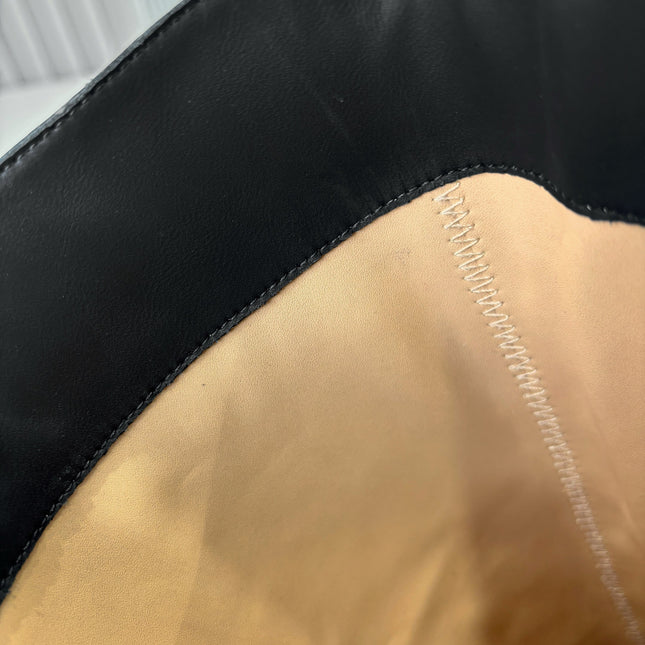VALENTINO 25S HIGH-CUT SIGNATURE LOGO BOOTS 60 MM IN BLACK CALFSKIN WITH GOLD HARDWARE