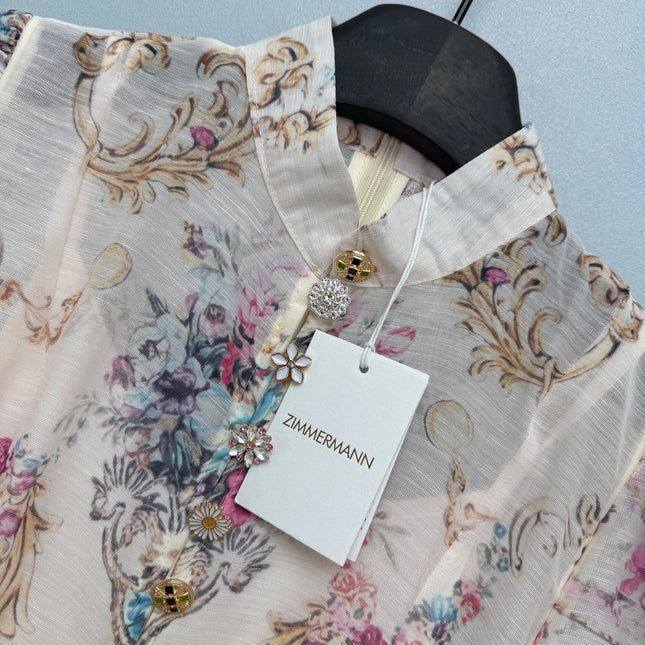 ZIMMERMANN 26S STAND COLLAR PATTERNED DRESS STYLE 106