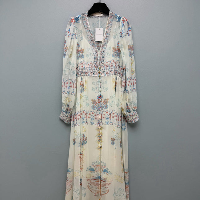 ZIMMERMANN 26S BEADED EMBROIDERED CHIFFON MAXI DRESS STYLE 32