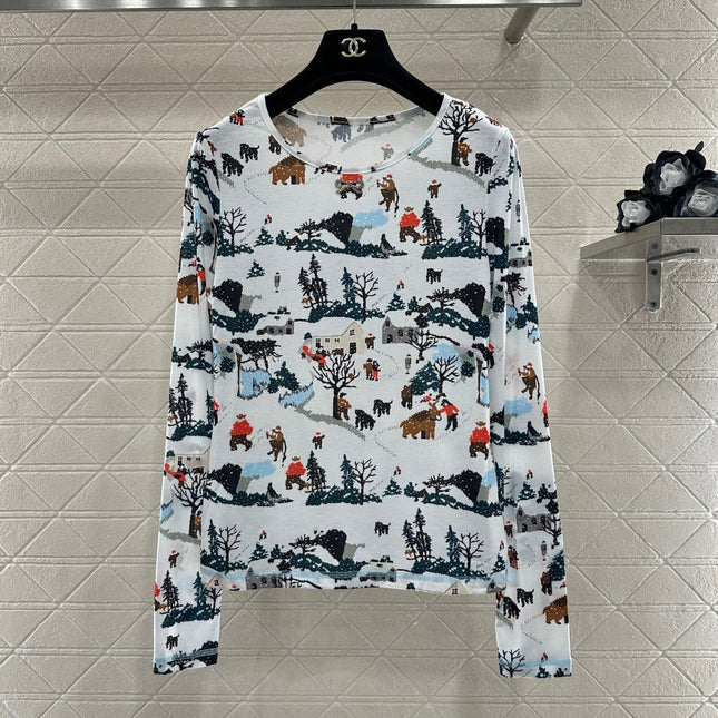 CHANEL 25S PRINTED ROUND-NECK T-SHIRT 605