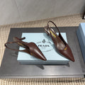 PRADA 26S POINTED TOE SLINGBACK HIGH HEELS 55MM IN DARK BROWN SHEEPSKIN